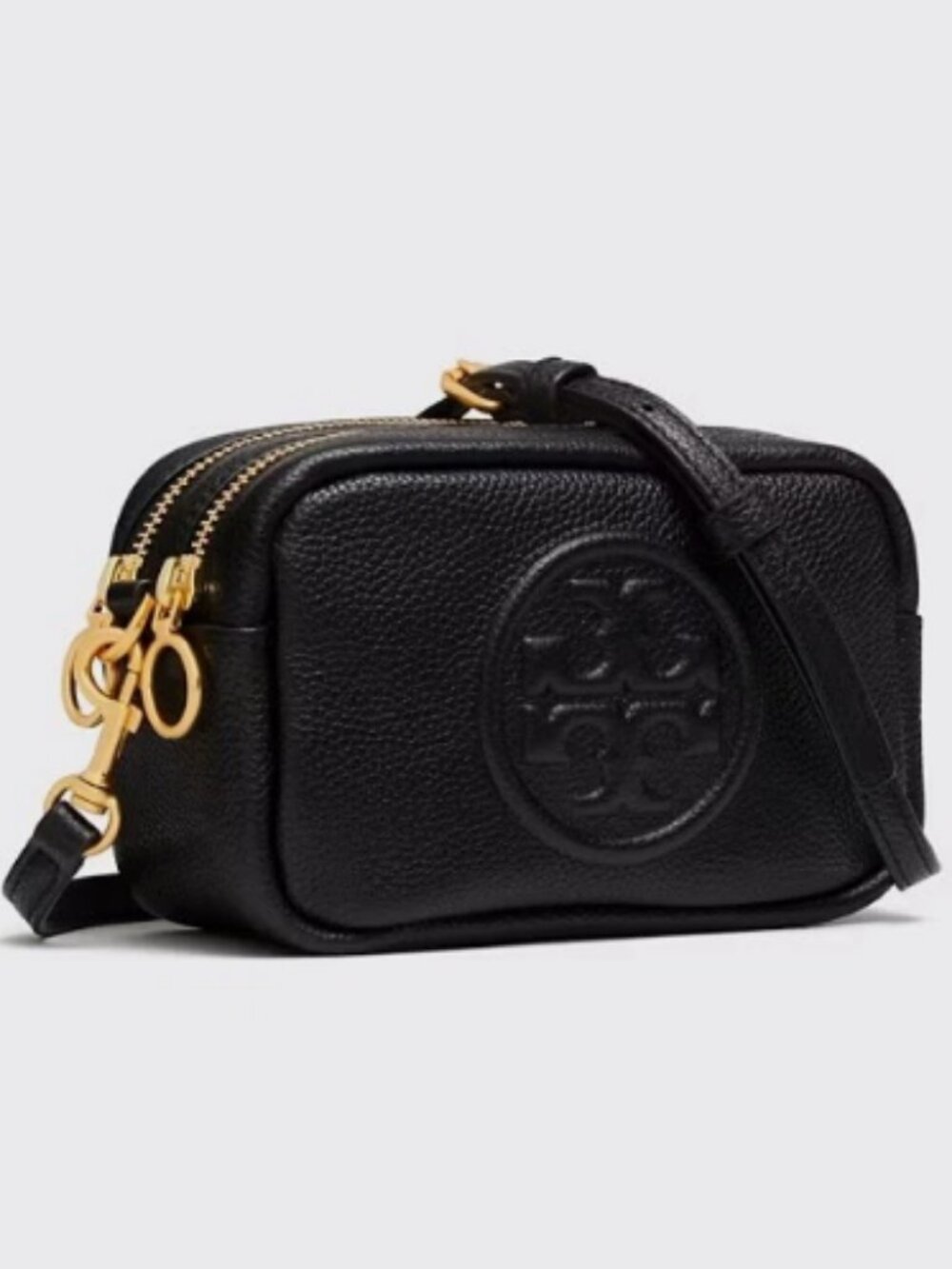 Tory Burch Perry Bombe Mini Crossbody Bag Black Pebbled Leather Gold Hardware